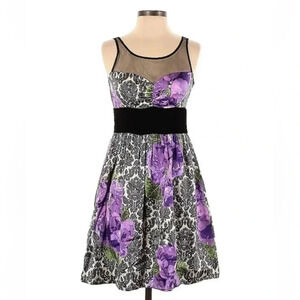 Plenty Tracy Reese Purple Floral 100% Silk Velvet Sash Sleeveless Dress Size 4